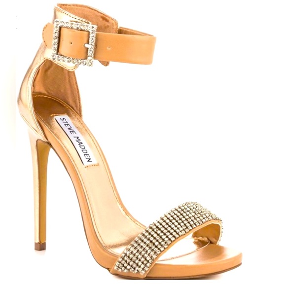 Steve Madden Shoes - Host Pick: Steve Madden Marlen-R Rhinestone Ankle Strap Gold Stiletto 7.5 B